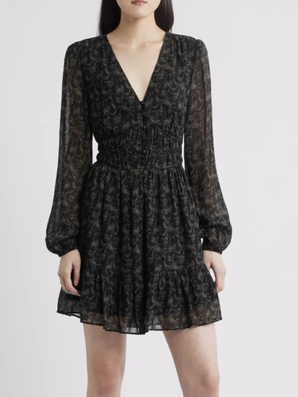 Paige $399 NWT ptp 19  Floral Long-Sleeve V-Neck Mini Dress